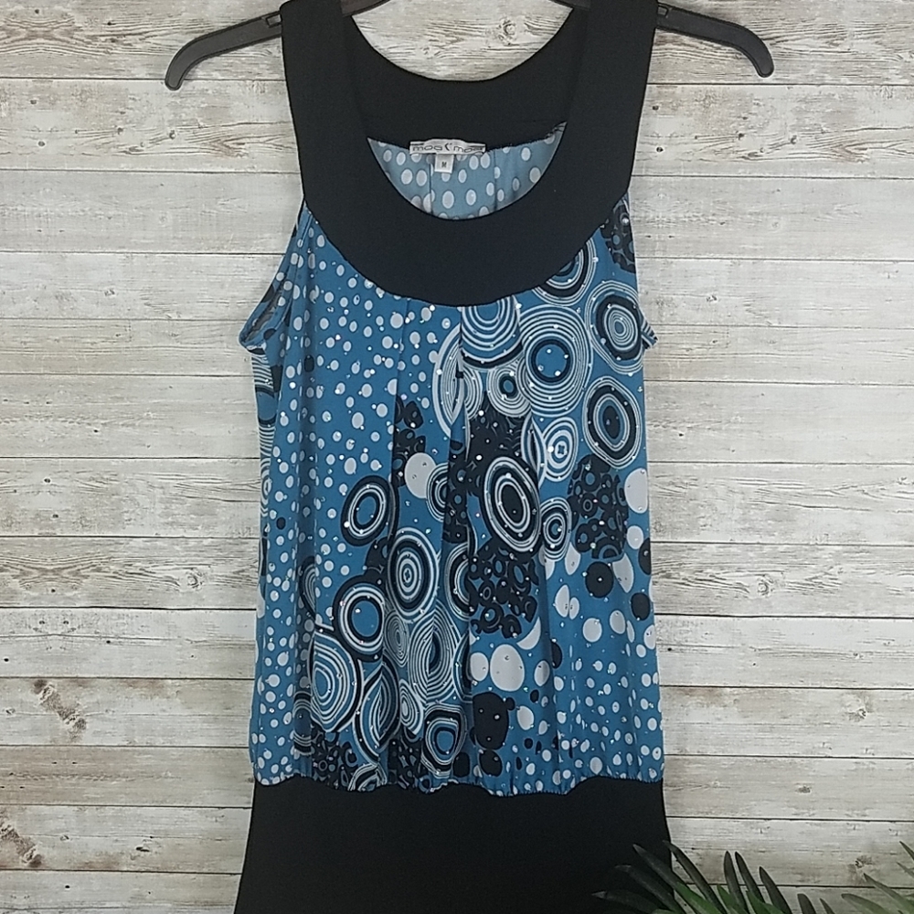 Moa Moa, Blue sleeveless top with Sequins, Sz M